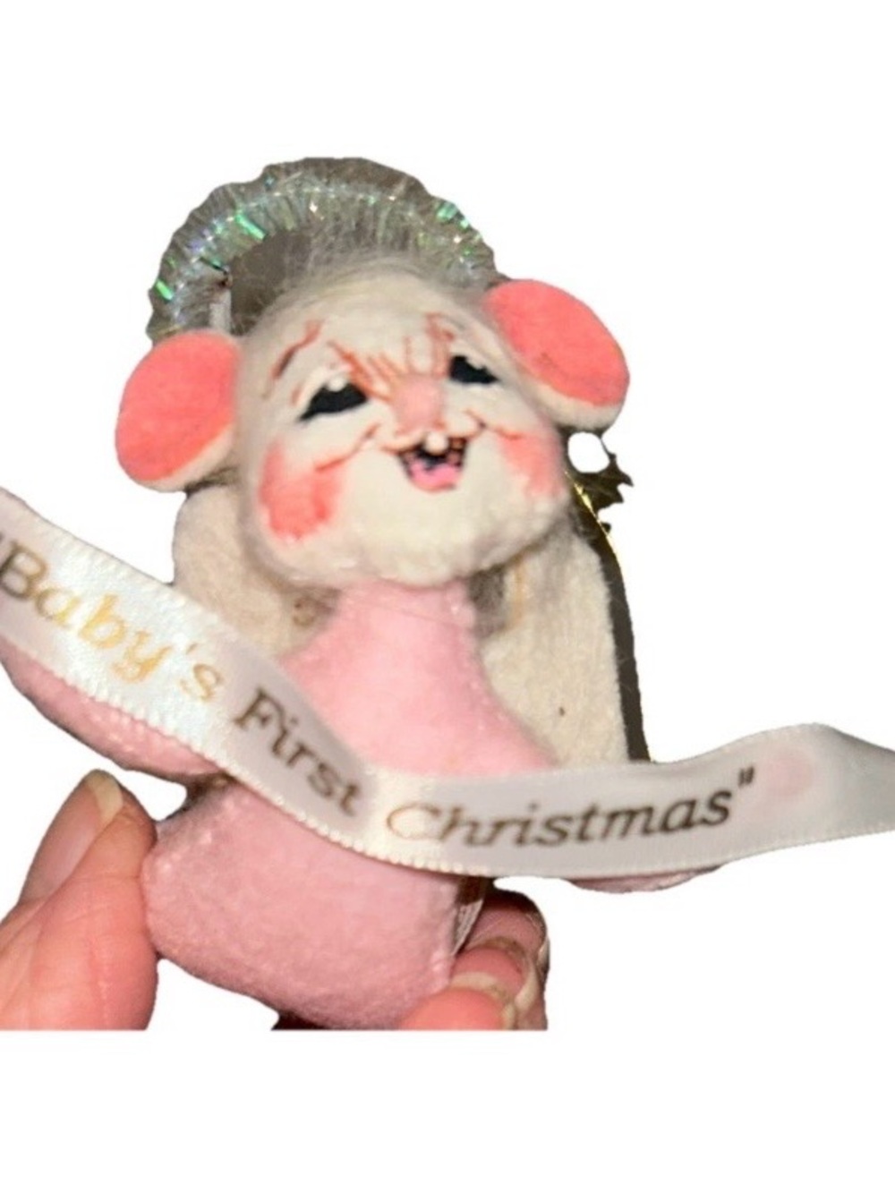 Annalee VTG 2003 Baby's First Christmas 3” Ornament Mouse Angel Halo Whimsy